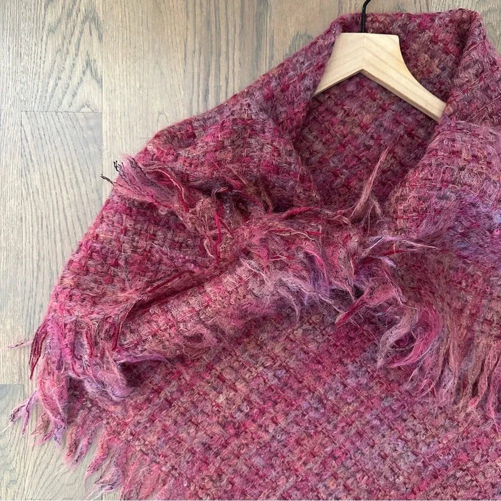 Vintage Avoca Handweavers Wool Textured Woven Multicolored Scarf Pink 45